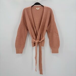 UpWest Rose Pink Waffle Knit Belt Cardigan Sweater Coquette Girlhoodcore Spring